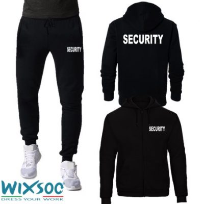 Wixsoo-tuta-pantaloni-felpa-cappuccio-zip-uomo-nera-security