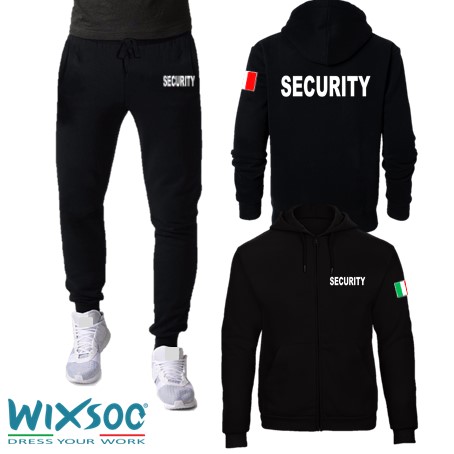 Wixsoo-tuta-pantaloni-felpa-cappuccio-zip-uomo-nera-security-italia