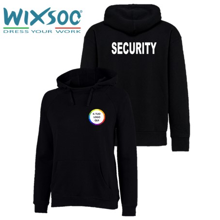 wixsoo-felpa-cappuccio-donna-nera-security-personalizzata-logo-fronte-retro