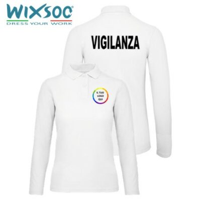 wixsoo-polo-donna-ml-bianca-personalizzata-logo-fronte-retro-vigilanza