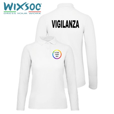 wixsoo-polo-donna-ml-bianca-personalizzata-logo-fronte-retro-vigilanza