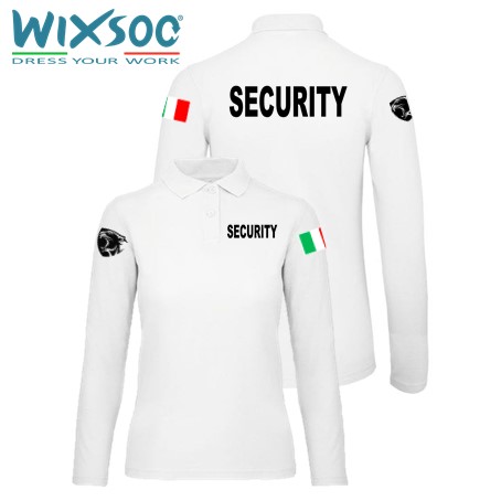 wixsoo-polo-donna-ml-bianca-security-italy-pantera-fr-logo