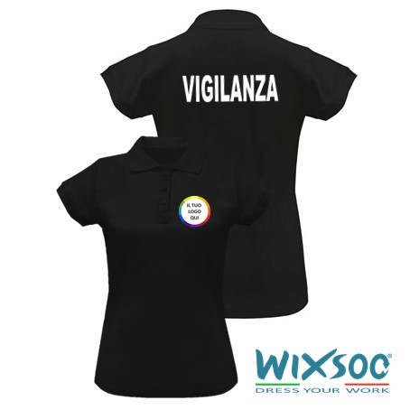 wixsoo-polo-donna-mm-nera-personalizzata-logo-fronte-vigilanza-retro