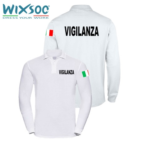 wixsoo-polo-manica-lunga-uomo-bianca-vigilanza-italy-fronte-retro