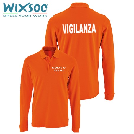 wixsoo-polo-ml-uomo-arancione-vigilanza-personalizzato-testo-fr