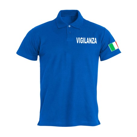 Polo Bambino Blu Royal Mezza Manica Vigilanza con Bandiera Italiana