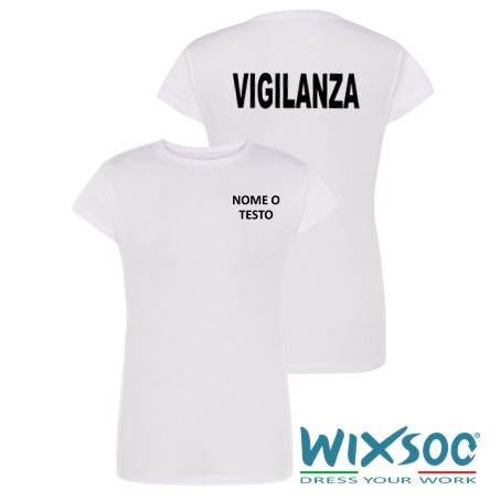 wixsoo-t-shirt-donna-bianca-personalizzata-vigilanza-testo-fronte-retro