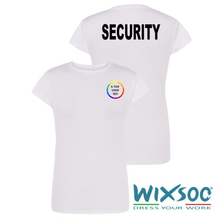 wixsoo-t-shirt-donna-bianca-security-personalizzata-fronte-retro-logo