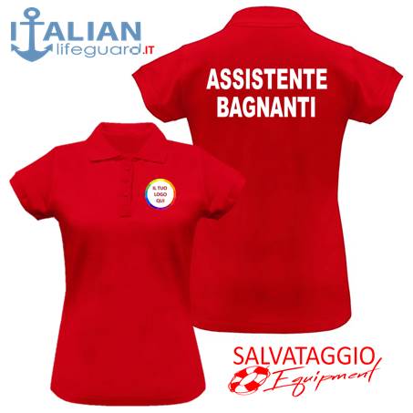italian-lifeguard-polo-mm-donna-rossa-logo-assistente-bagnanti - Copia