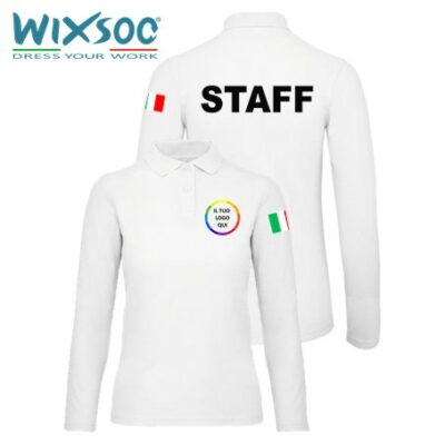 wixsoo-polo-ml-bianca-donna-personalizzata-logo-fronte-retro-staff-italy