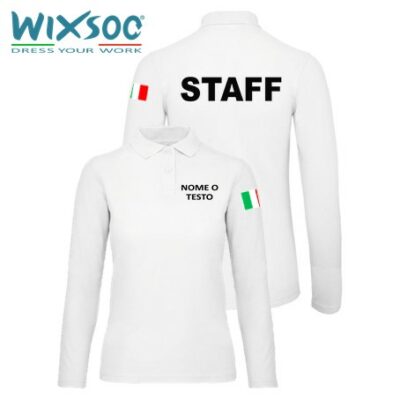 wixsoo-polo-ml-bianca-donna-personalizzata-testo-fronte-retro-staff-italy