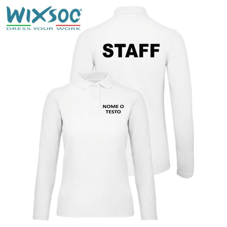 wixsoo-polo-ml-bianca-donna-personalizzata-testo-fronte-retro-staff