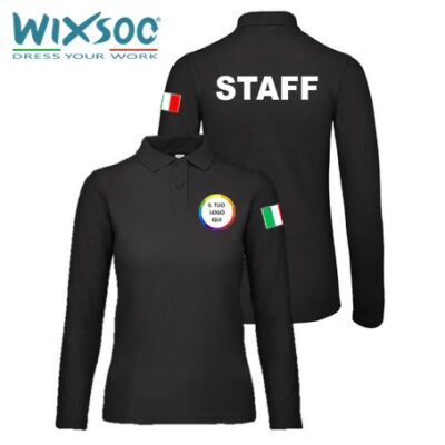 wixsoo-polo-ml-nera-donna-personalizzata-logo-fronte-retro-staff-italy