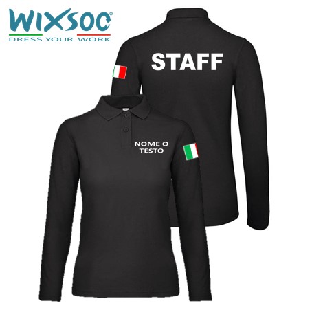 wixsoo-polo-ml-nera-donna-personalizzata-testo-fronte-retro-staff-italy