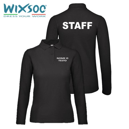 wixsoo-polo-ml-nera-donna-personalizzata-testo-fronte-retro-staff