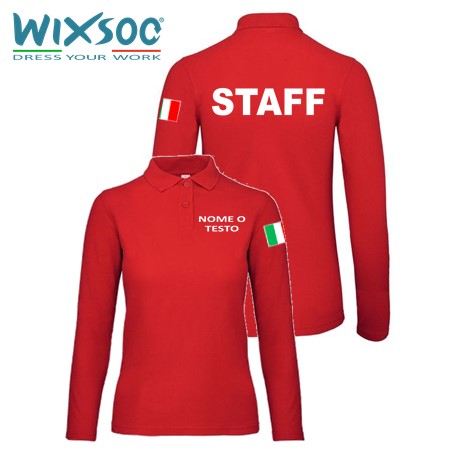 wixsoo-polo-ml-rossa-donna-personalizzata-testo-fronte-retro-staff-italy